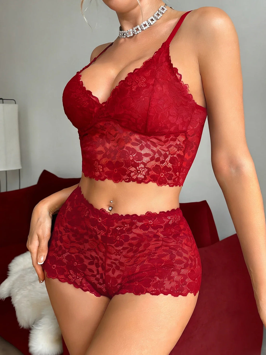 Floral Lace Women's Underwear Set Hollow-Out Wireless Sexy Bras Unlined Bra Breathable Hot Lingerie Sheer Women's Panties