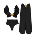 3 Pieces Sexy Bikinis Set Shoulder Ruffle Swimsuit Women 2025 Swimwear Shiny Star Swim Suits Female Bodysuit Bathsuit Beachwear