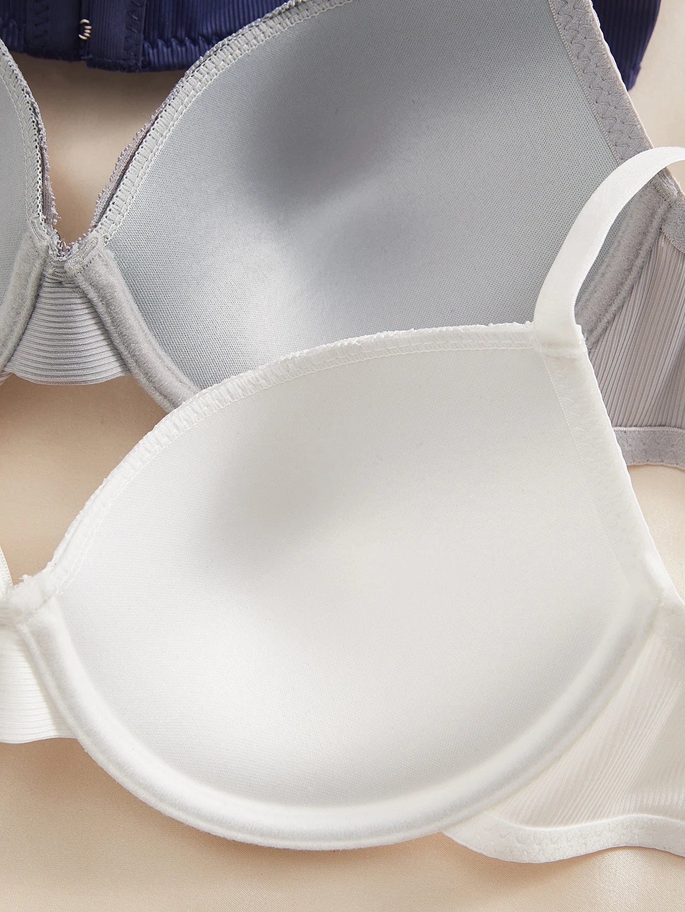 4PCS Daily Lace Trim Women's Underwear Set Bow Ribbed Push up Underwire Bra Comfortable Stylish Women's Bra