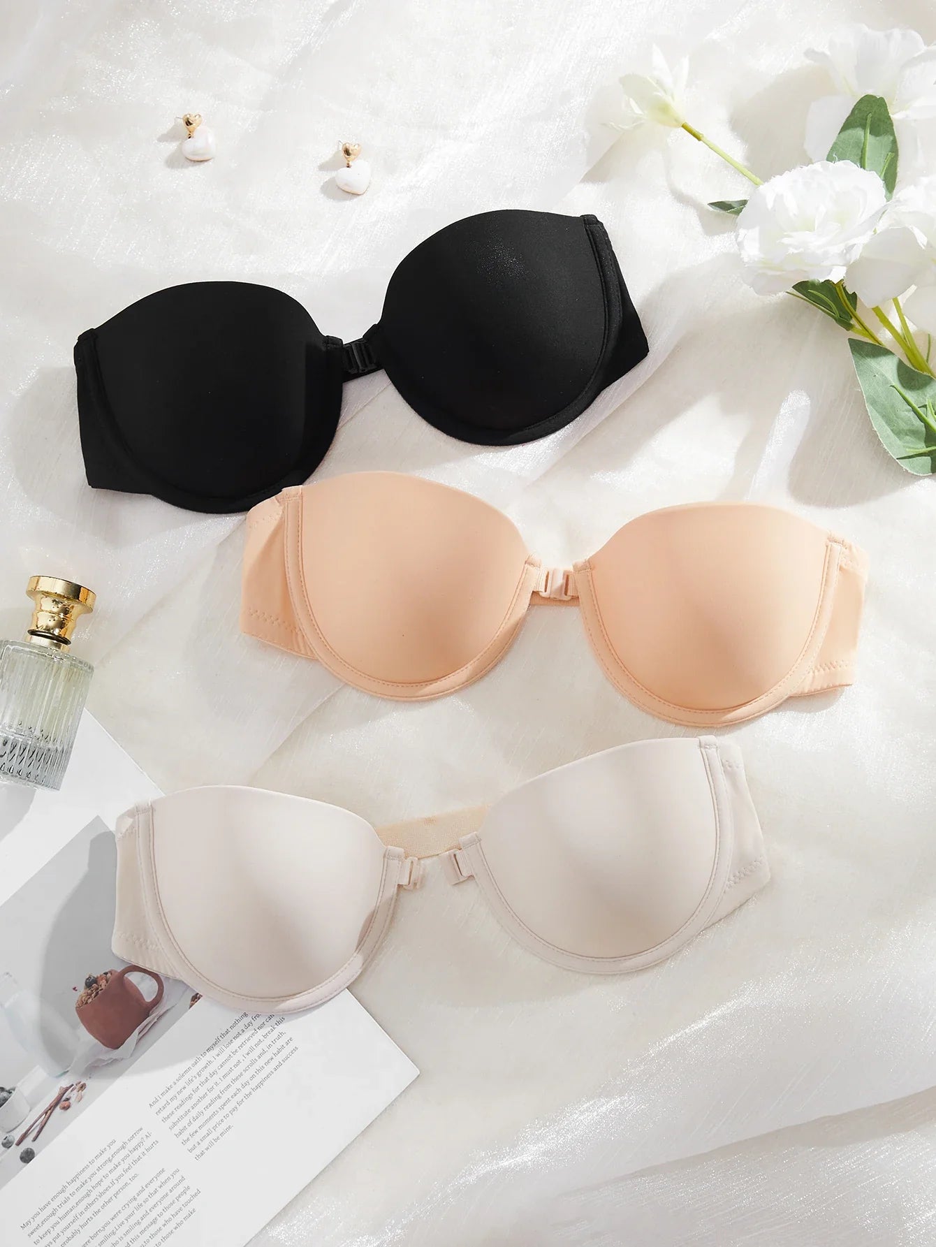 3PCS Seamless Women Push Up Bra Basic Underwire Bras Supportive and Comfortable Solid Strapless Women's Bras