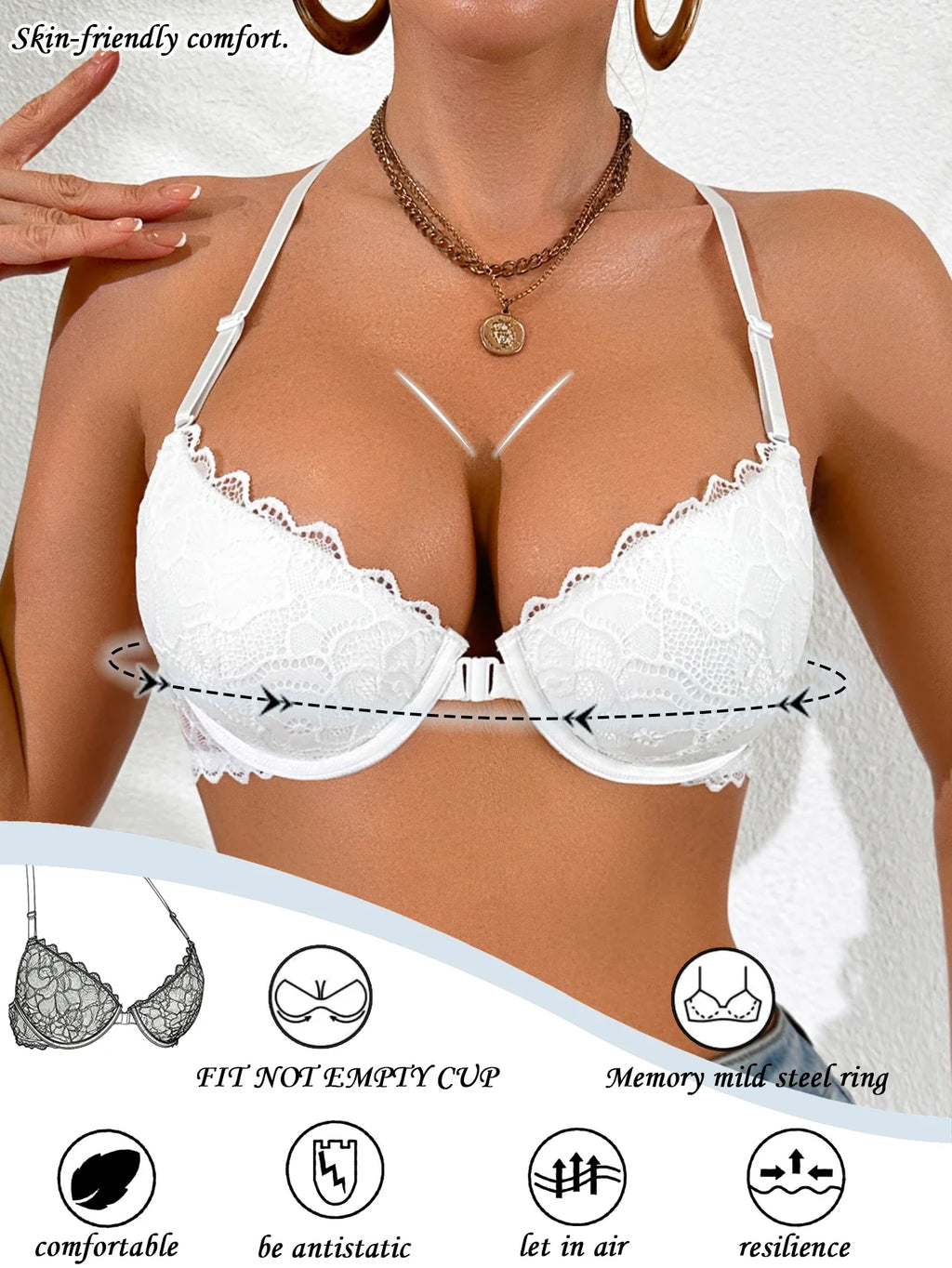 1Pcs Lace Butterfly Women's Sexy Bras French Front Closure Push up Bra Non-Padded Comfortable Versatile Back Design Top