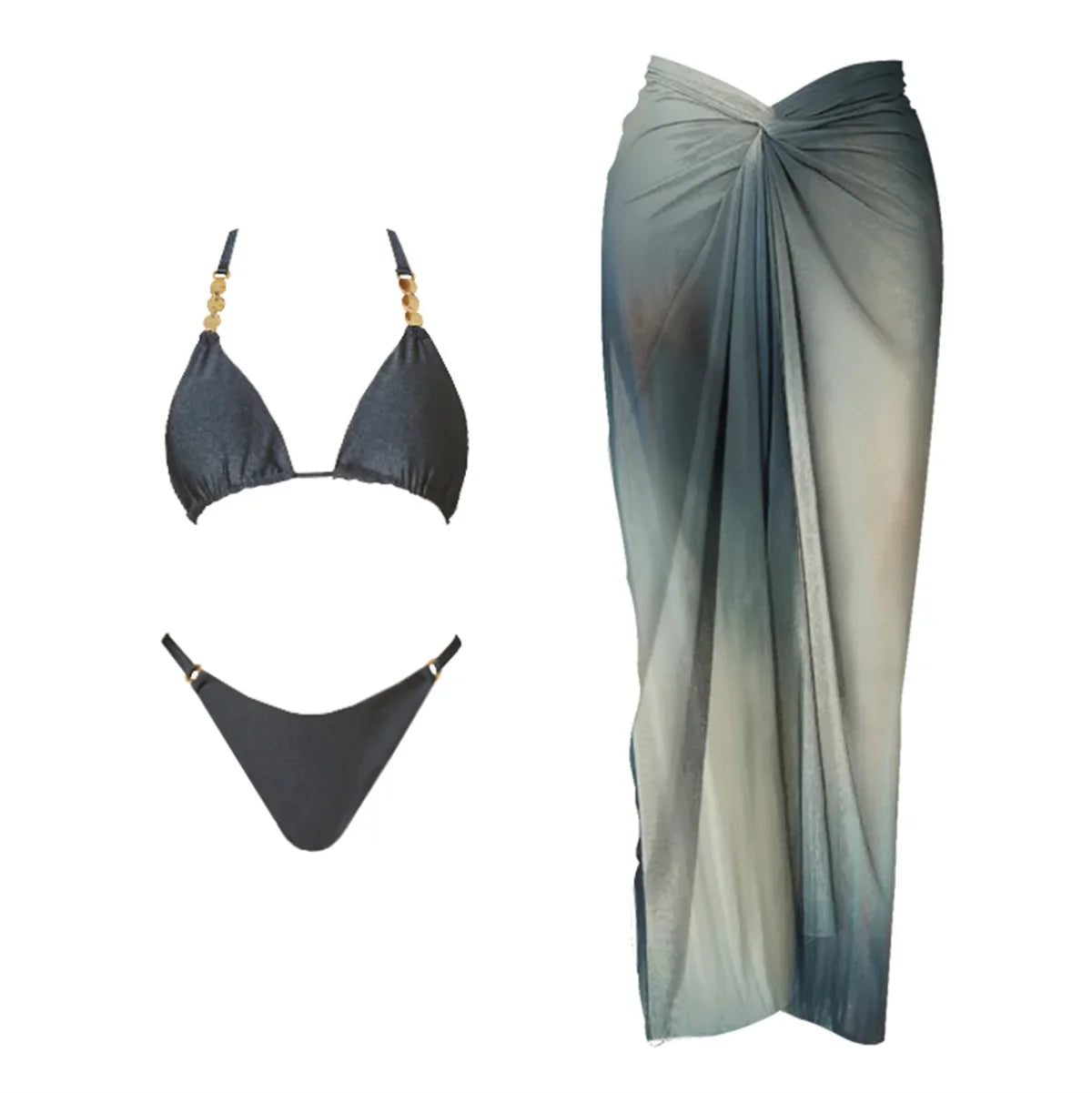 Deep V Neck Swimsuit With Cover Up Sexy Women Swimwear One Shoulder Bikini Female Belt Swimming Suit Shiny Bodysuit Beachwear