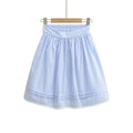 Spring French Style Fresh Slimming Blue Striped Lace Trimmed High Waist A-Line Short Skirt Half Skirt For Woman Casual HMJ9