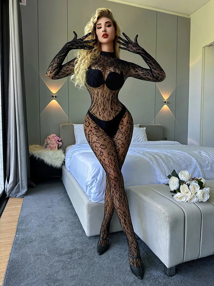 Women's Sexy Backless Jumpsuits Top See Through Full Sleeve Bodysuit  Fashion Rompers Activewear Party Nightclub Costume