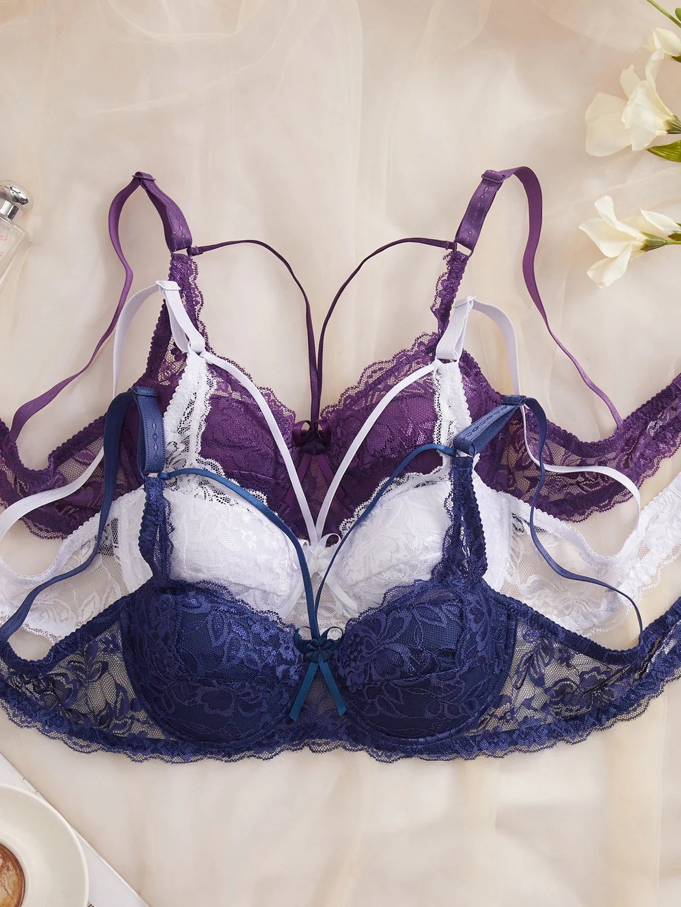 3PCS Lace Women's Underwear Set Sexy Mesh Lace Push-Up Bra Stylish Comfy Underwire Lingerie Bra for Women