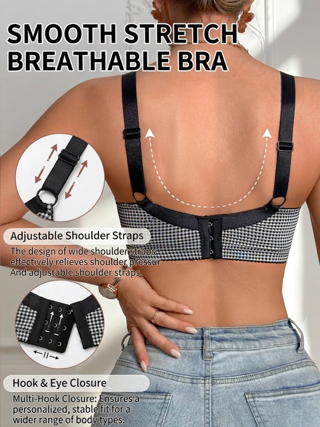 Women's Gingham Push Up Bra Plunge Underwire Underwear Sexy Crisscross Lift Up Comfortable Bra for Daily Wear