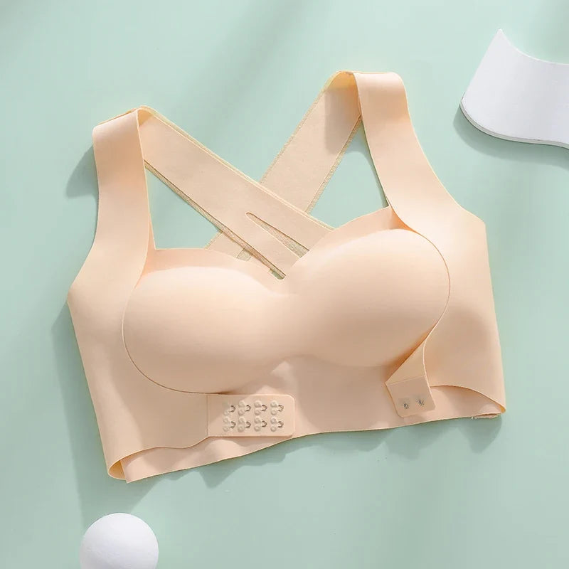 M-6XL Vest Women Seamless Underwear 2 In 1 Solid Adjustable Underwireless Bra Front Buckle Sexy Latex Shapers Humpback Corrected