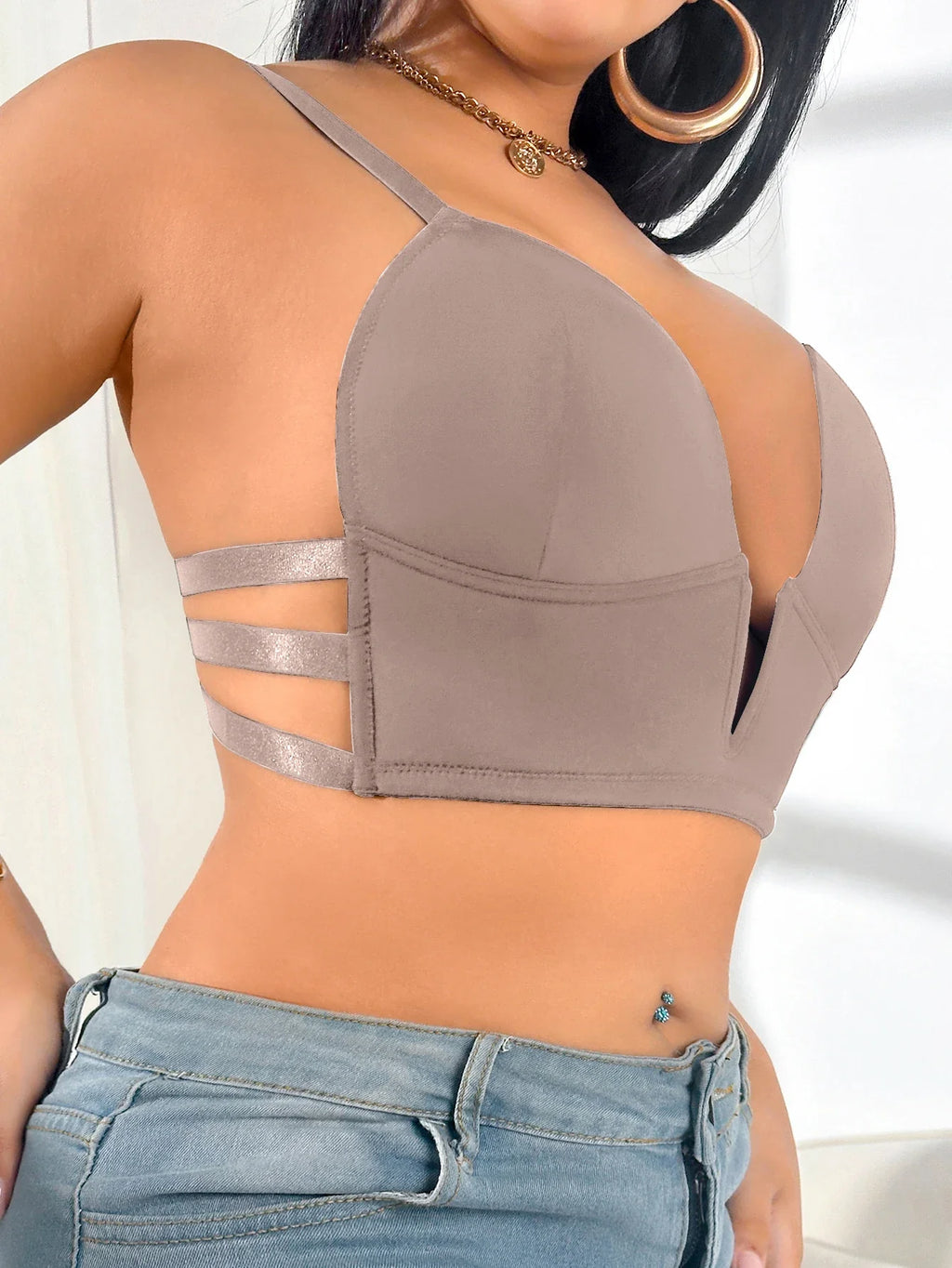 1PCS Everyday Plus Size Women's Bra Deep V Push up Bra Cross Strap Comfortable Thin Cup Underwire Bralette Underwear Shapewear