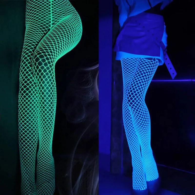 Gothic Harajuku Punk Long Stockings Women Mesh High Tights Lolita Luminous Socks Sexy Pantyhose