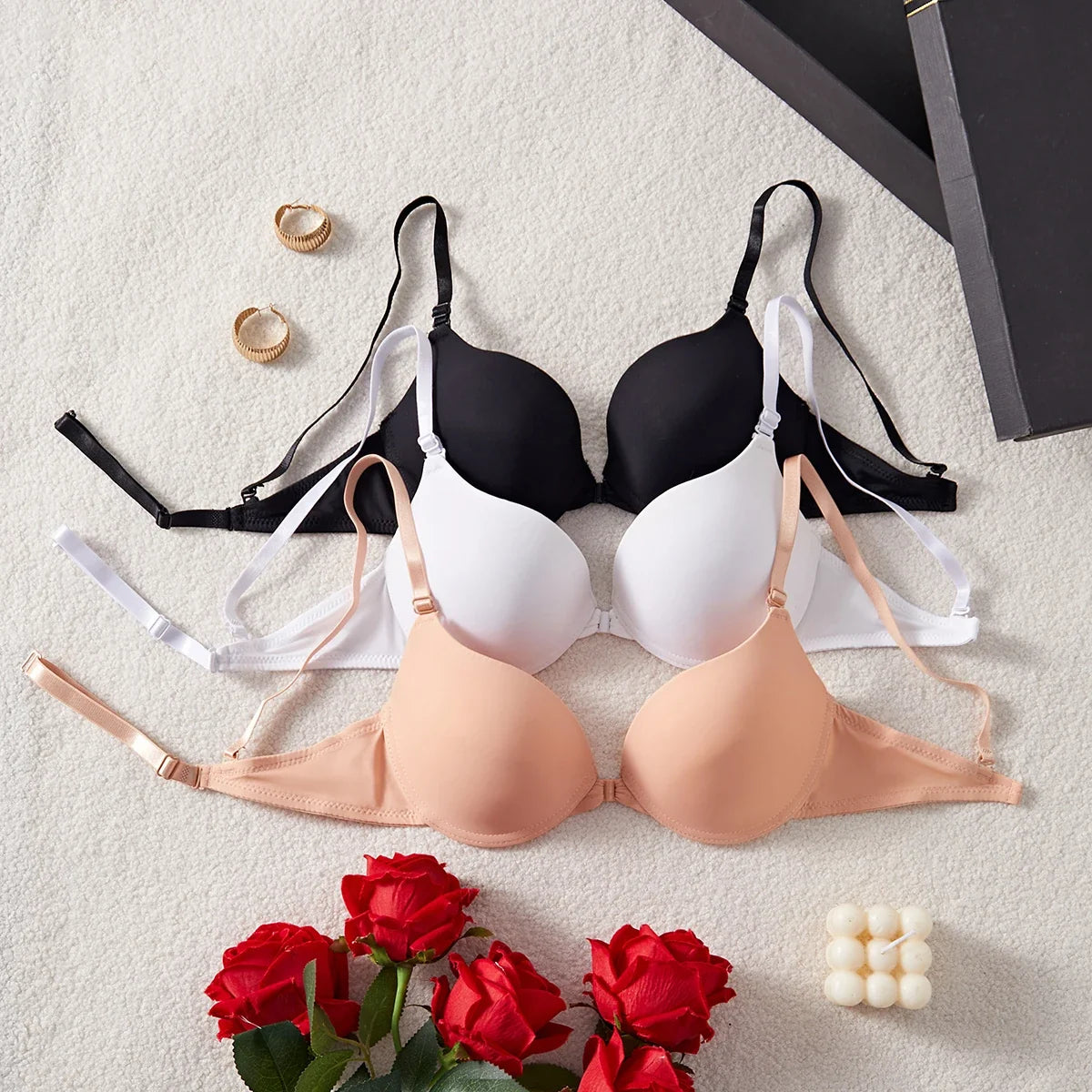 3-Pack Women's Underwear Set Everyday Basic Simple Solid Underwire Padded Push-Up Bra Casual & Comfortable T-Shirt Women's Bra