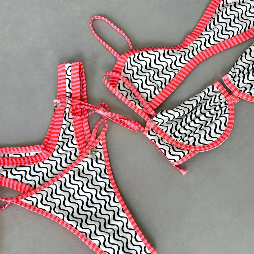 Push Up Bikini Sexy Swimsuit Women 2025 Swimwear Bandeau Biquini Female Stripe Bodysuit High Cut Bathingsuit Beachwear Monokini