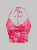 Tie-dye Print Halter Top for Women Summer Y2K Clothes Sexy Backless Drape V-neck Crop Top Streetwear