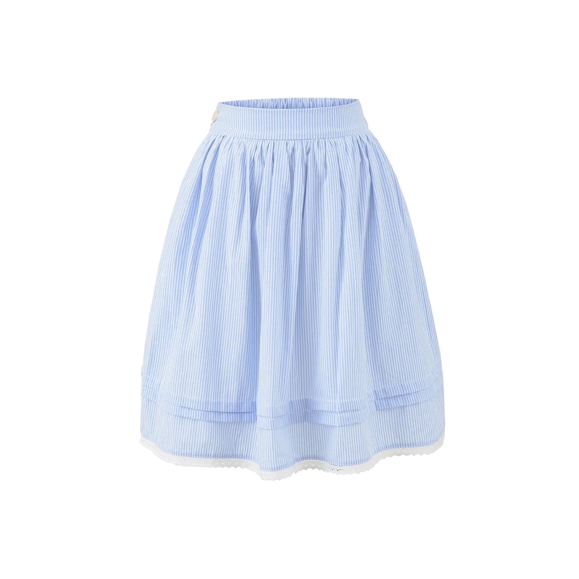 Spring French Style Fresh Slimming Blue Striped Lace Trimmed High Waist A-Line Short Skirt Half Skirt For Woman Casual HMJ9