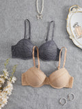 2Pcs Sexy Lace Bra for Women Floral Brassiere Push Up Bra Breathable Thin Underwire Underwear