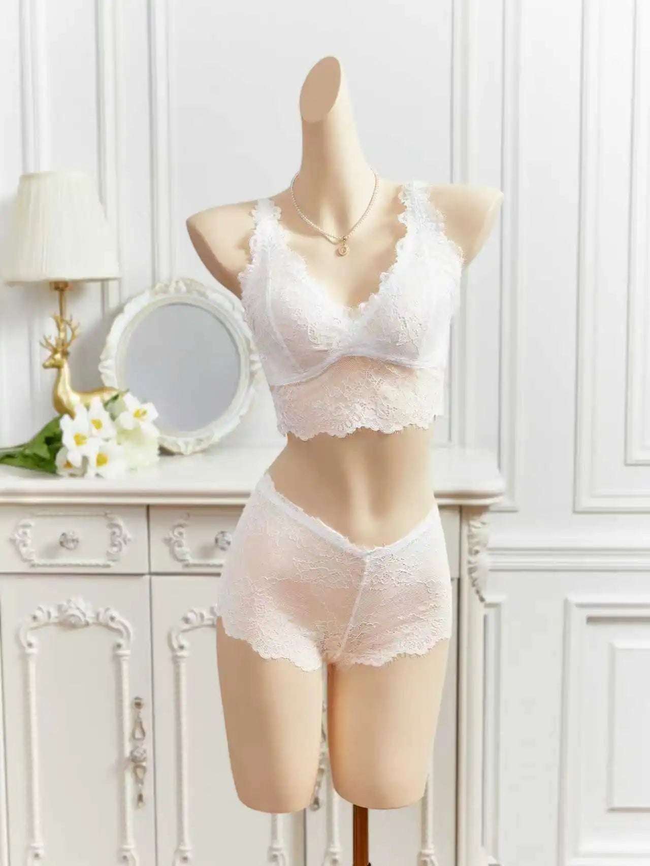 Sexy Floral Eyelash Lace Women's Underwear Set Wireless Camisole Unlined Sexy Bras Sheer Breathable Women's Panties Lingerie