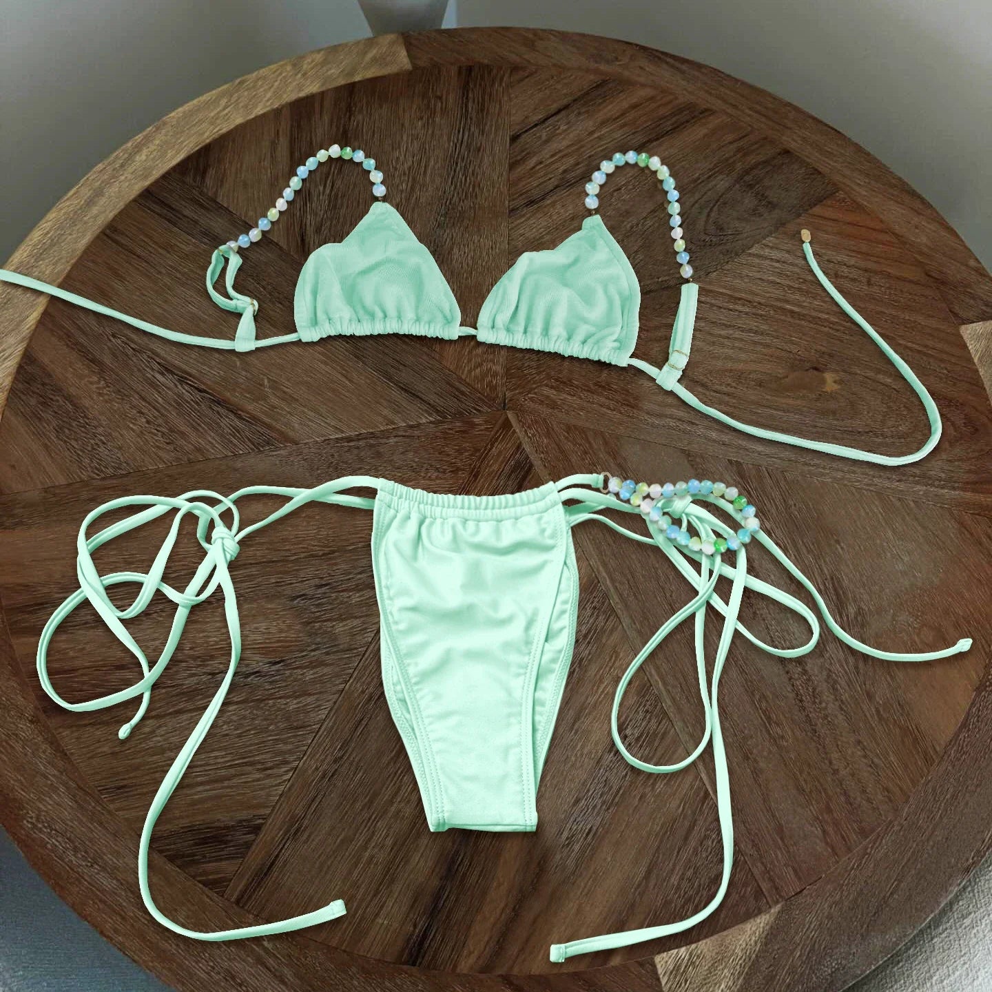 Beads Bikini 2025 Sexy Women Swimsuit Female Swimwear Micro Bikini Set Bandeau Swimming Suit Beachwear Pink Brazilian Biquini
