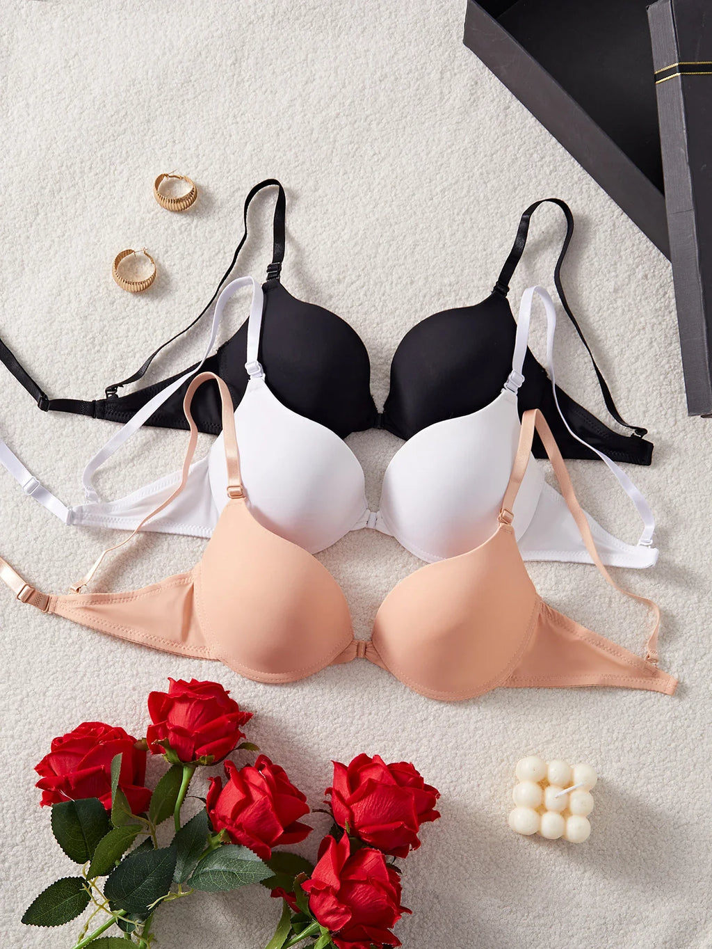 3-Pack Women's Underwear Set Everyday Basic Simple Solid Underwire Padded Push-Up Bra Casual & Comfortable T-Shirt Women's Bra