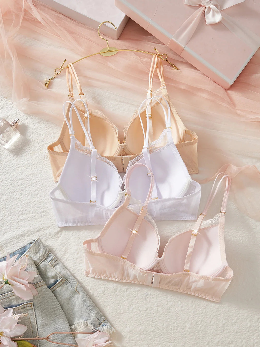 3-Pack Women's Underwear Set Lace Floral Fabric Push-Up Bra for Women Underwire Unpadded Sexy Lingerie Set
