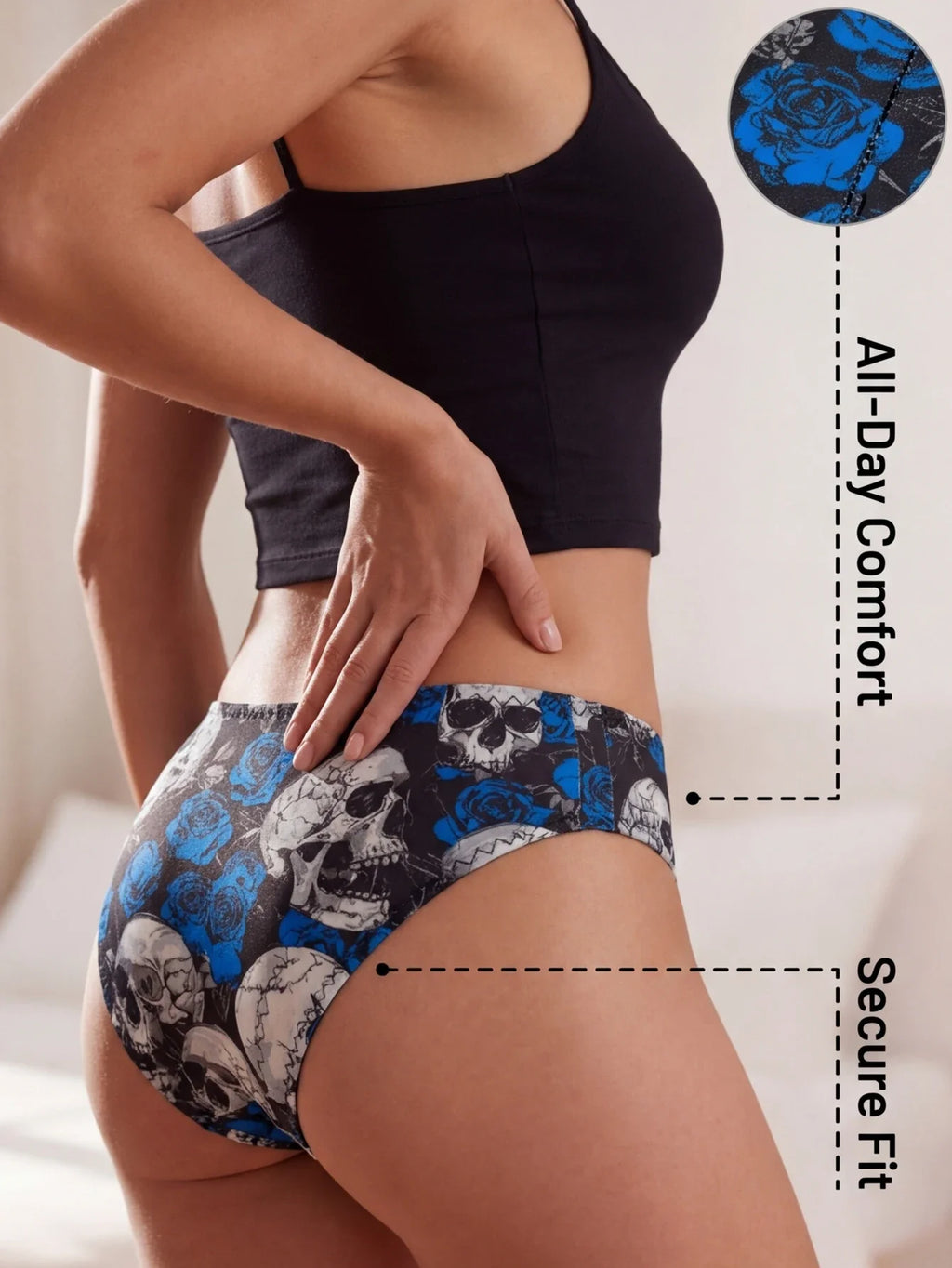 Modern Women's Underwear Gothic Skull Briefs Soft Breathable Stretch Panties for Women