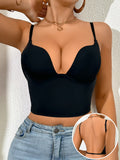 Women Invisible Bra Deep U Plunge Backless Sexy Bras Top for Dress Sexy Lingerie with Transparent Strap Push-Up Bra for Women
