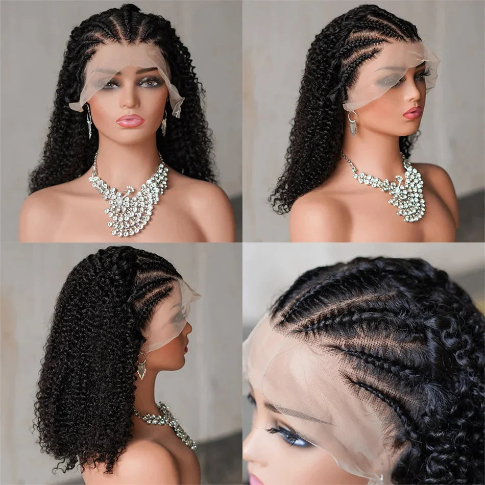 16" Human Hair Bob Braid Wig | Afro Kinky Curly | 250% Density | Remy Hair | Lace Front