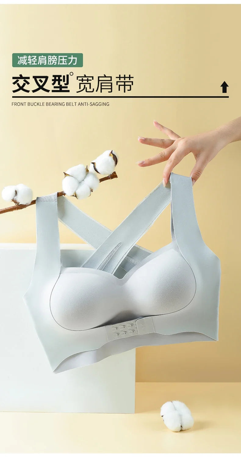 M-6XL Vest Women Seamless Underwear 2 In 1 Solid Adjustable Underwireless Bra Front Buckle Sexy Latex Shapers Humpback Corrected