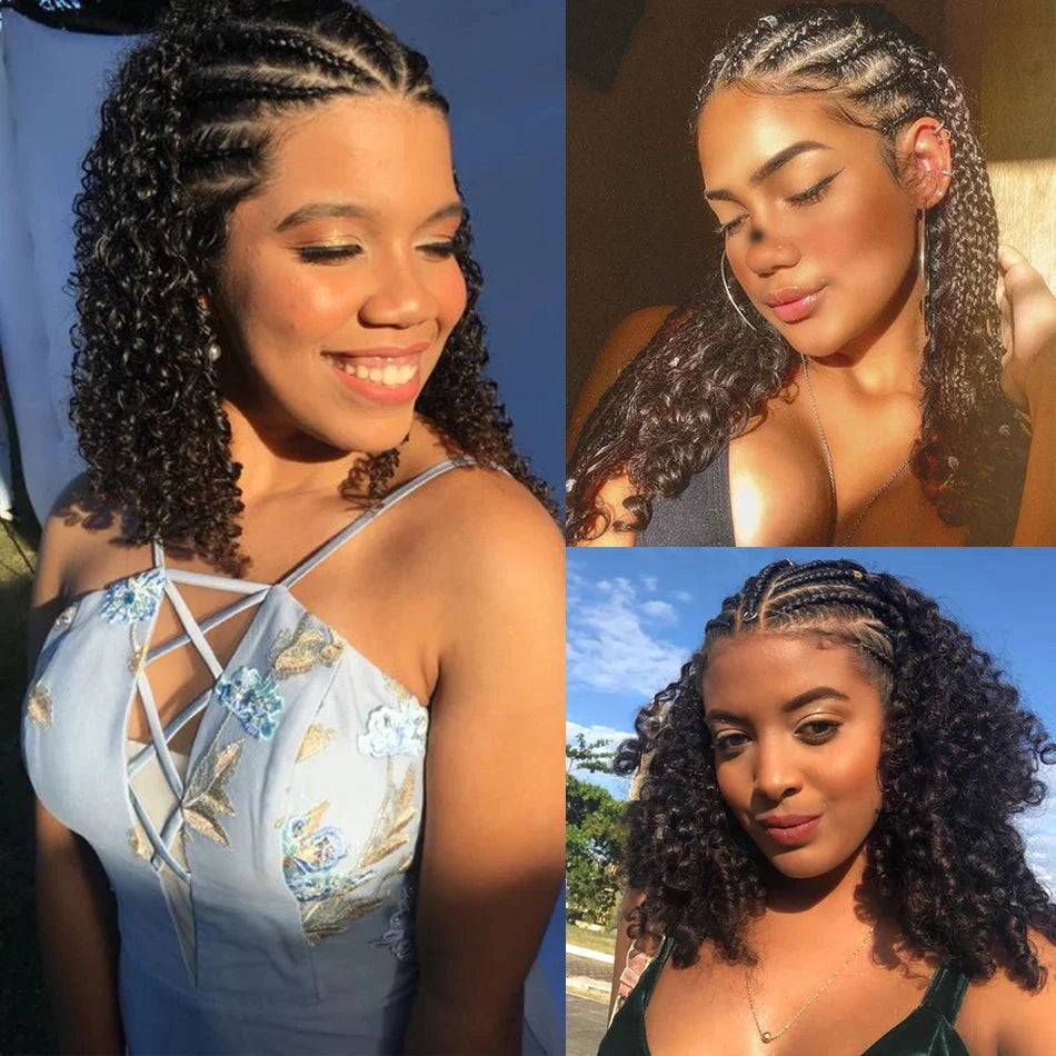 16" Human Hair Bob Braid Wig | Afro Kinky Curly | 250% Density | Remy Hair | Lace Front