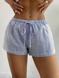 Women Striped Short for Summer Drawstring Elastic Waist Shorts Beach Clothes Streetwear