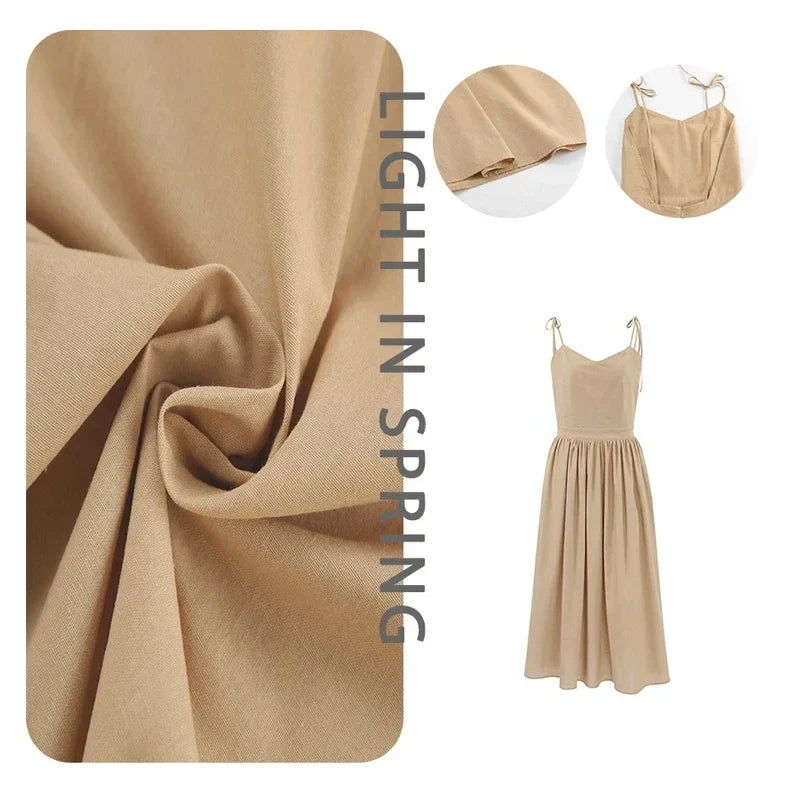 Original Backless Cotton Suspender Dress Spring and Summer Women's Elegant Mori Style Sexy V-Neck High Waist Suspender Dress