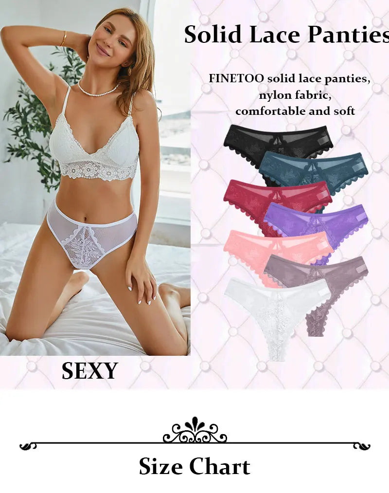 Women Sexy Lace Thongs Ladies Solid Color G-String Panties Floral Perspective Underwear Female Soft Breathable Intimate Lingerie