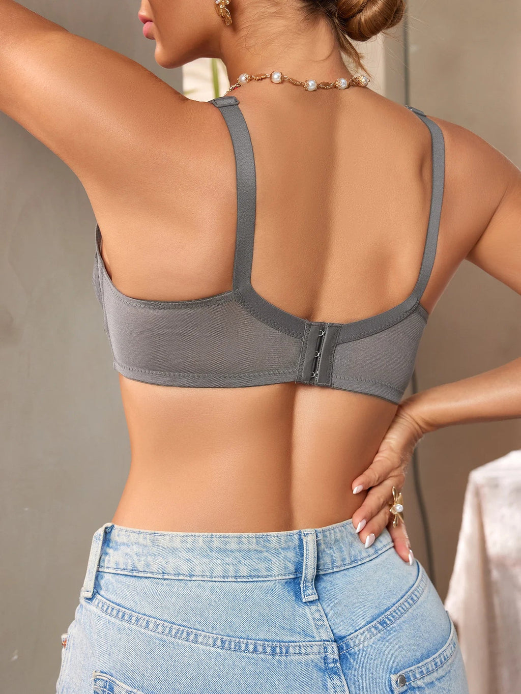 Full Coverage Lace Women's Bra Wide Strap Wireless Push up Bra Daily Breathable Mesh Unlined Lingerie Bow Bra Women