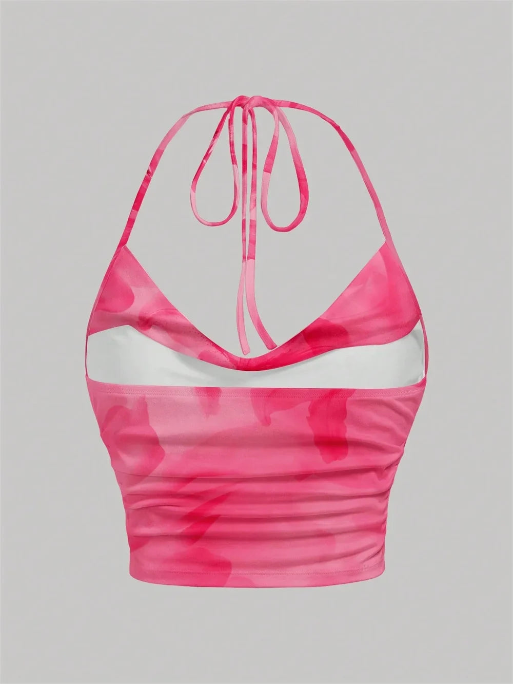 Tie-dye Print Halter Top for Women Summer Y2K Clothes Sexy Backless Drape V-neck Crop Top Streetwear