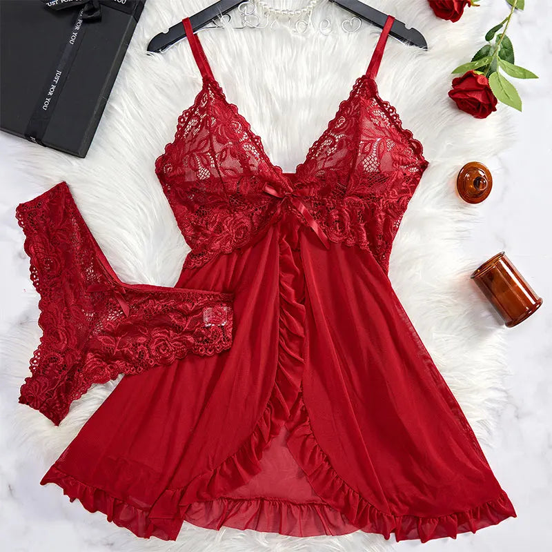 Sexy Lingerie Triangle Panty Set Women's Night Dress Erotic Underwear Lace Transparent Underpants Sexy Thong Plus Size Briefs