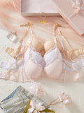 3PCS Sexy Floral Lace Women's Underwear Set Bow Push up Bra Supportive and Comfortable Unpadded Female Lace Bra