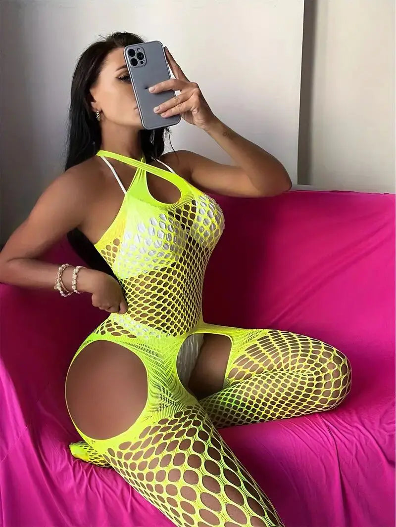 Summer Sleeveless Bodystocking Sexy Women Open Crotch Bodysuit Erotic Lingerie Mesh Nightgown Sexy Costumes Crotchless Pajamas