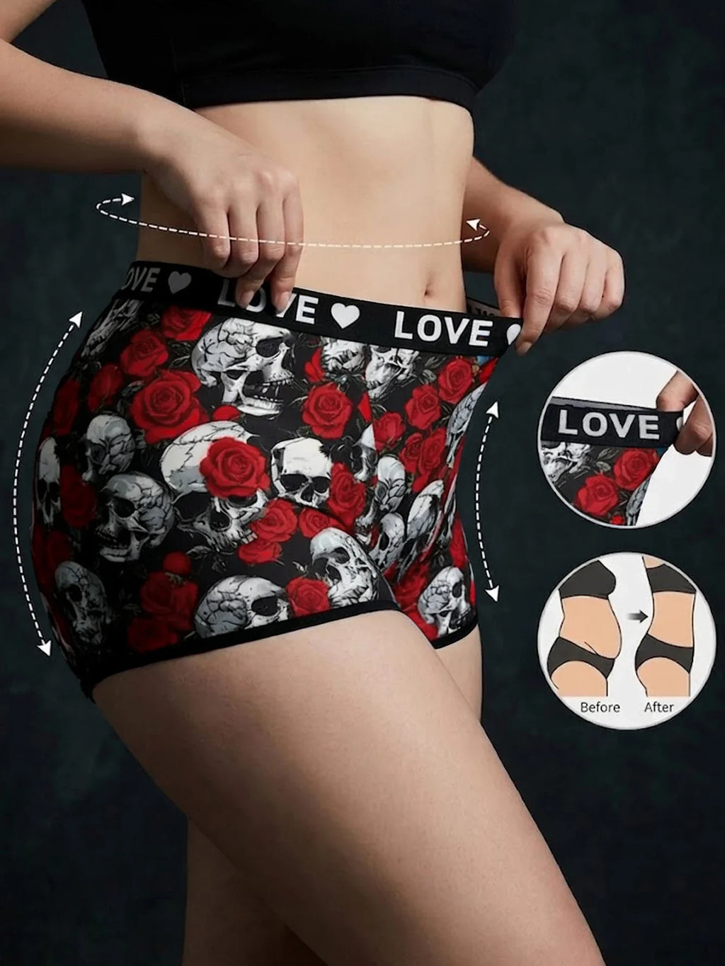 Women's Boyshort Underwear High Waist Seamless Panties Skull Tummy Control Comfortable Ladies' Lingerie 1XL-4XL