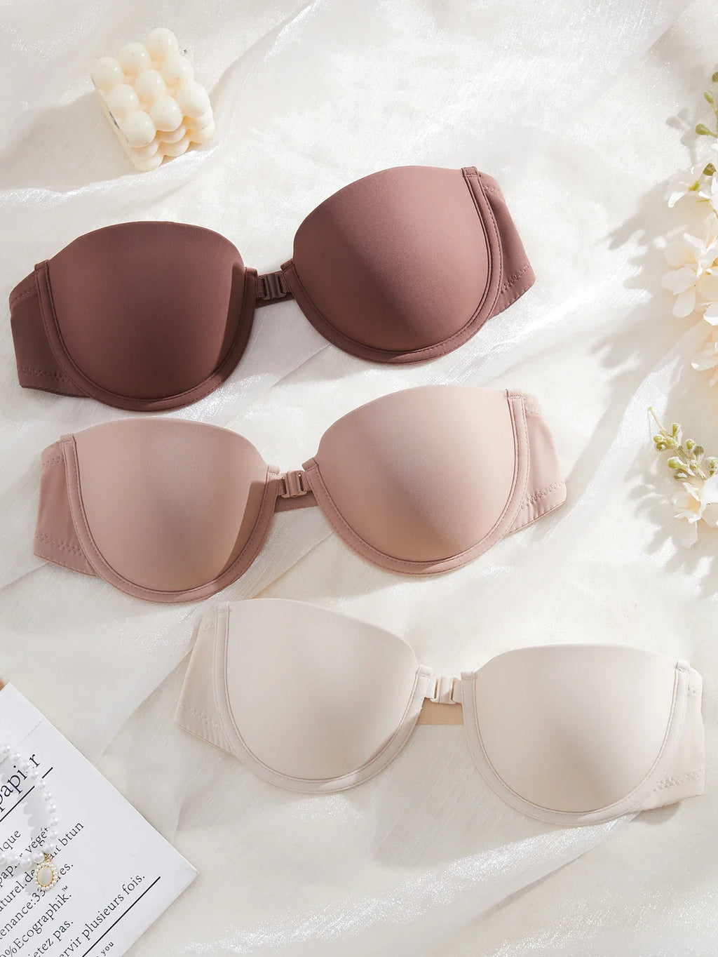 3PCS Seamless Women Push Up Bra Basic Underwire Bras Supportive and Comfortable Solid Strapless Women's Bras