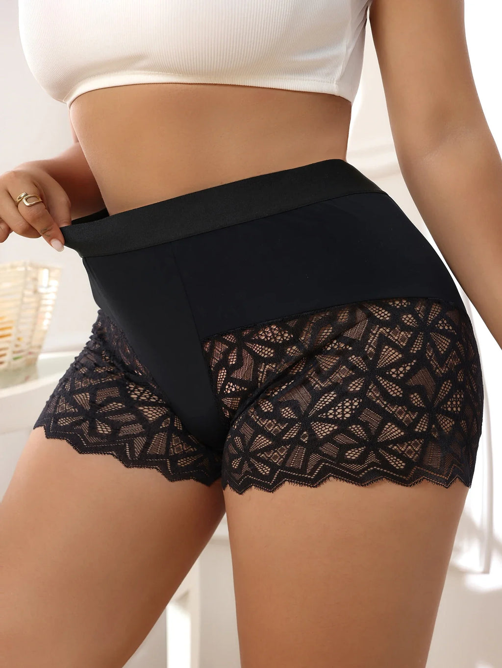 Lace Splicing Women's Underwear High Elastic Waist Panties Tummy Control Body Shaping Boyshorts
