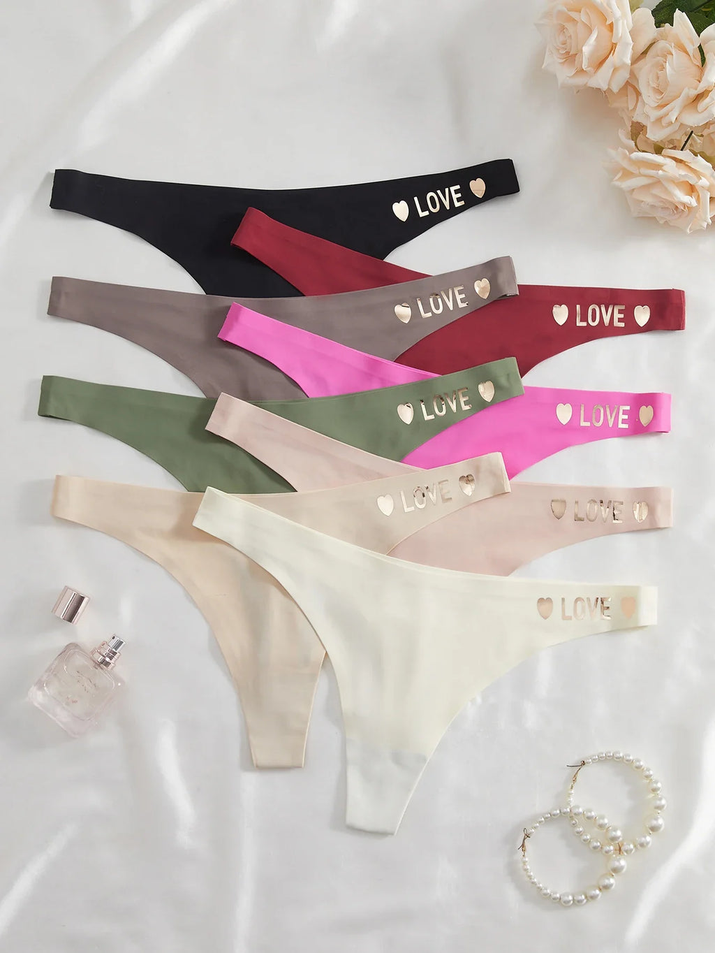 8PCS Seamless Thong for Women Solid Underwear Love Print Lettering Soft Panties Thin Lingerie