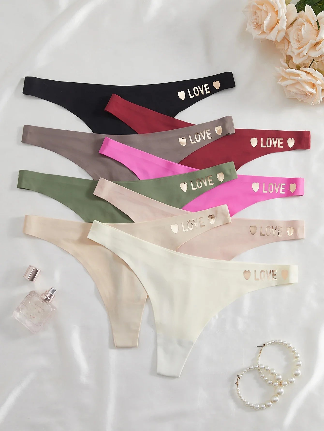 8PCS Seamless Thong for Women Solid Underwear Love Print Lettering Soft Panties Thin Lingerie