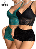 2 Sets Lace Women's Underwear Set Sexy Mesh Unlined Wireless Bra Soft Female Lace Panties Lingerie Set