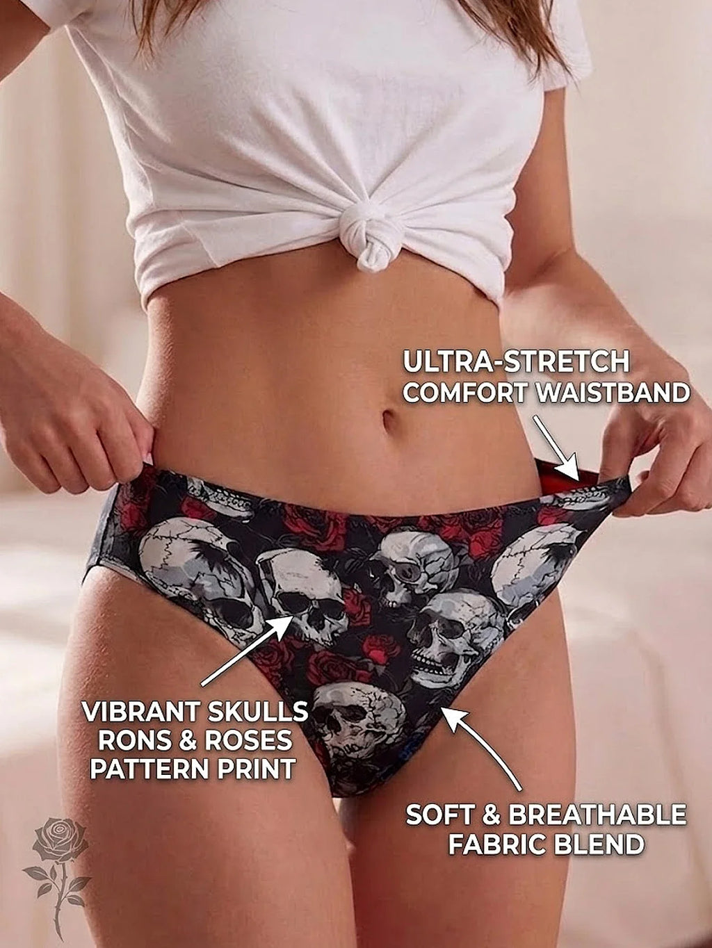 Modern Women's Underwear Gothic Skull Briefs Soft Breathable Stretch Panties for Women