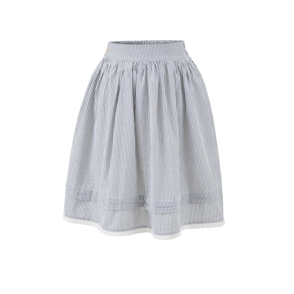 Spring French Style Fresh Slimming Blue Striped Lace Trimmed High Waist A-Line Short Skirt Half Skirt For Woman Casual HMJ9