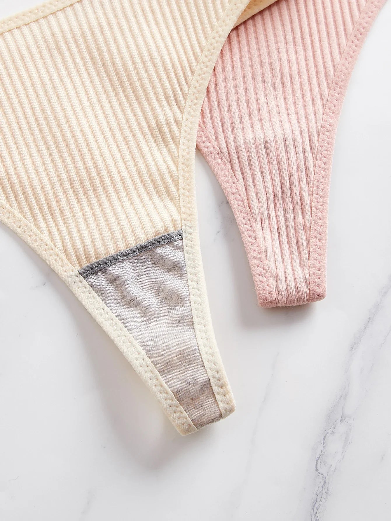 10Pcs Ribbed Women's Panties Everyday Basic Solid Thongs Comfortable Knit Women's Underwear