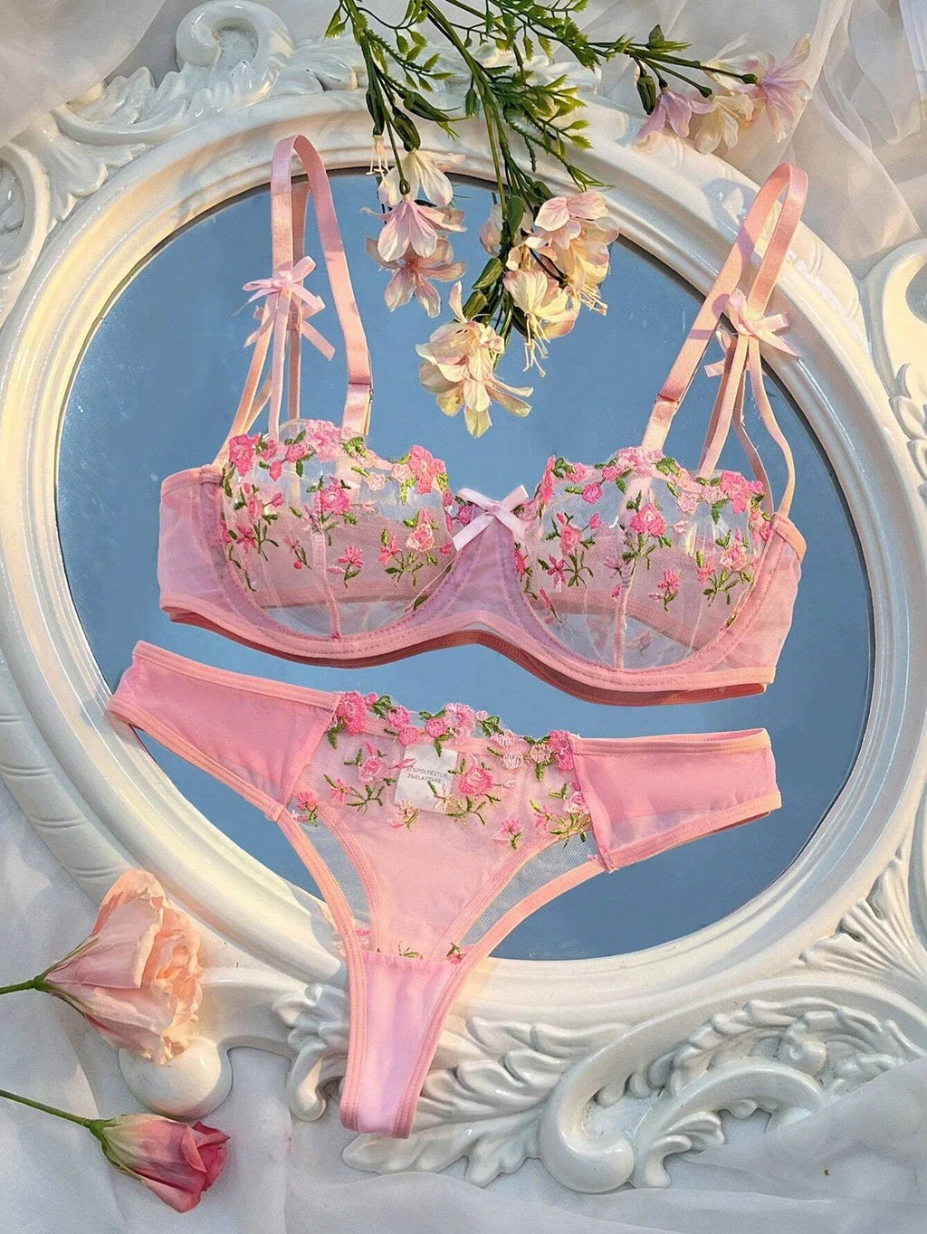 Sexy Lingerie Women Thin Transparent Lace See Through Female Erotic Underwear Bra And Panty Set Sleepwear Suit Embroidery Floral
