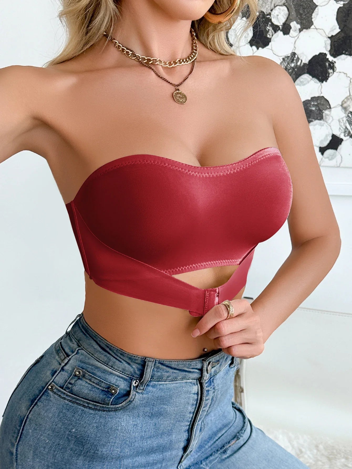 Daily Strapless and Wireless Women's Bra, Seamless Unlined Comfortable Push-up Trendy Solid Color Lingerie