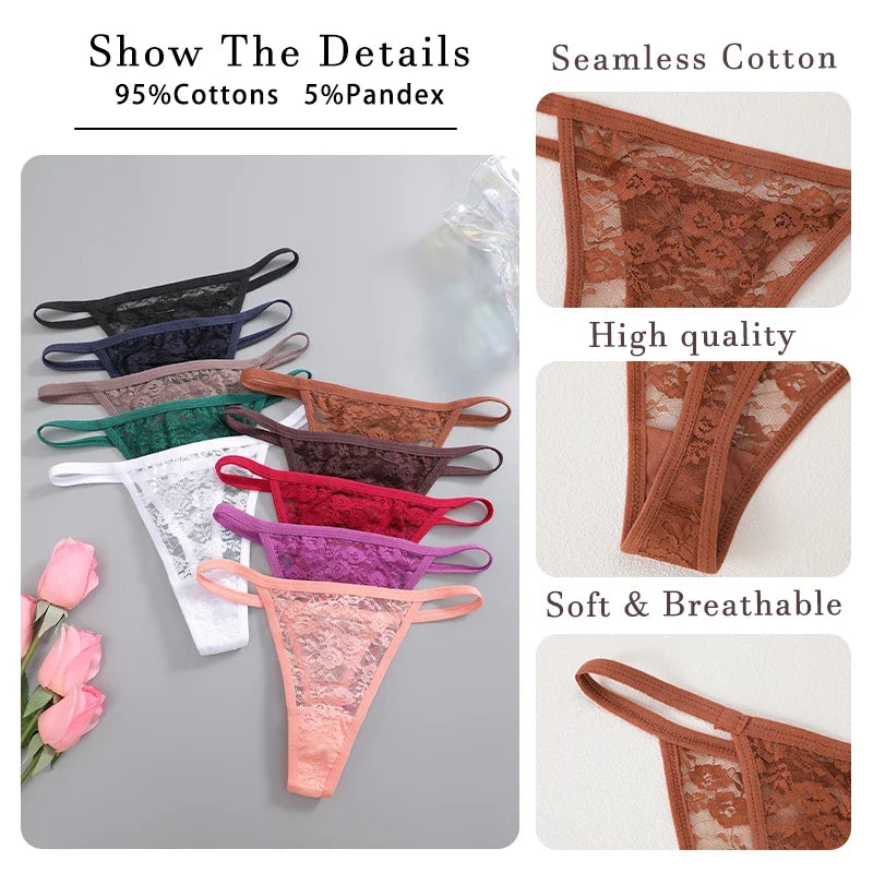 4PCS/Set Women's Underwear Lace Panties Floral Lingerie Woman Panties Sexy Thong G-String Female Pantys Perspective Intimates Ne