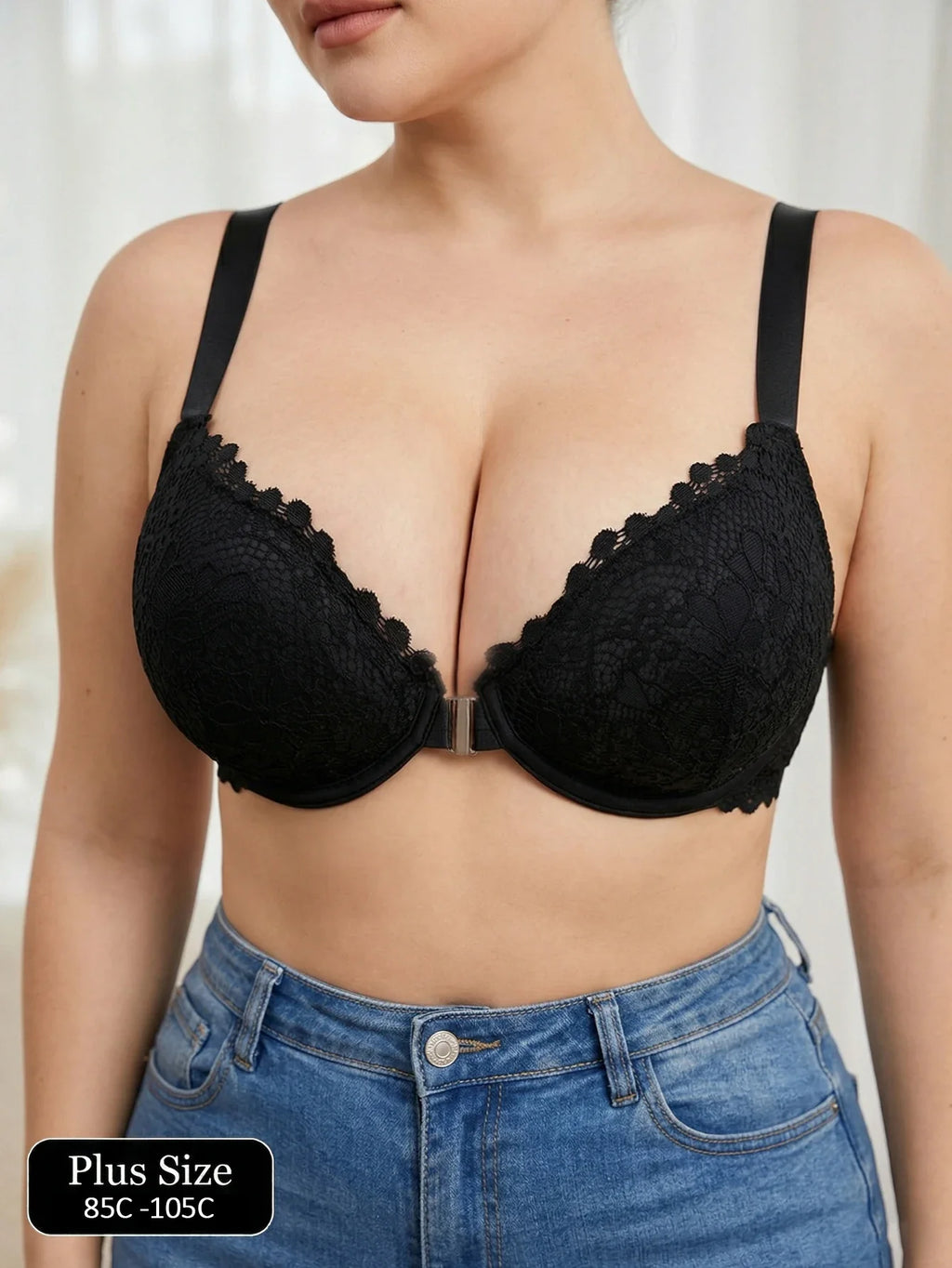 Plus Size Women's Bra Floral Lace Push up Bra Wide Straps Underwire Underwear Side Support Minimizer Comfortable Lingerie