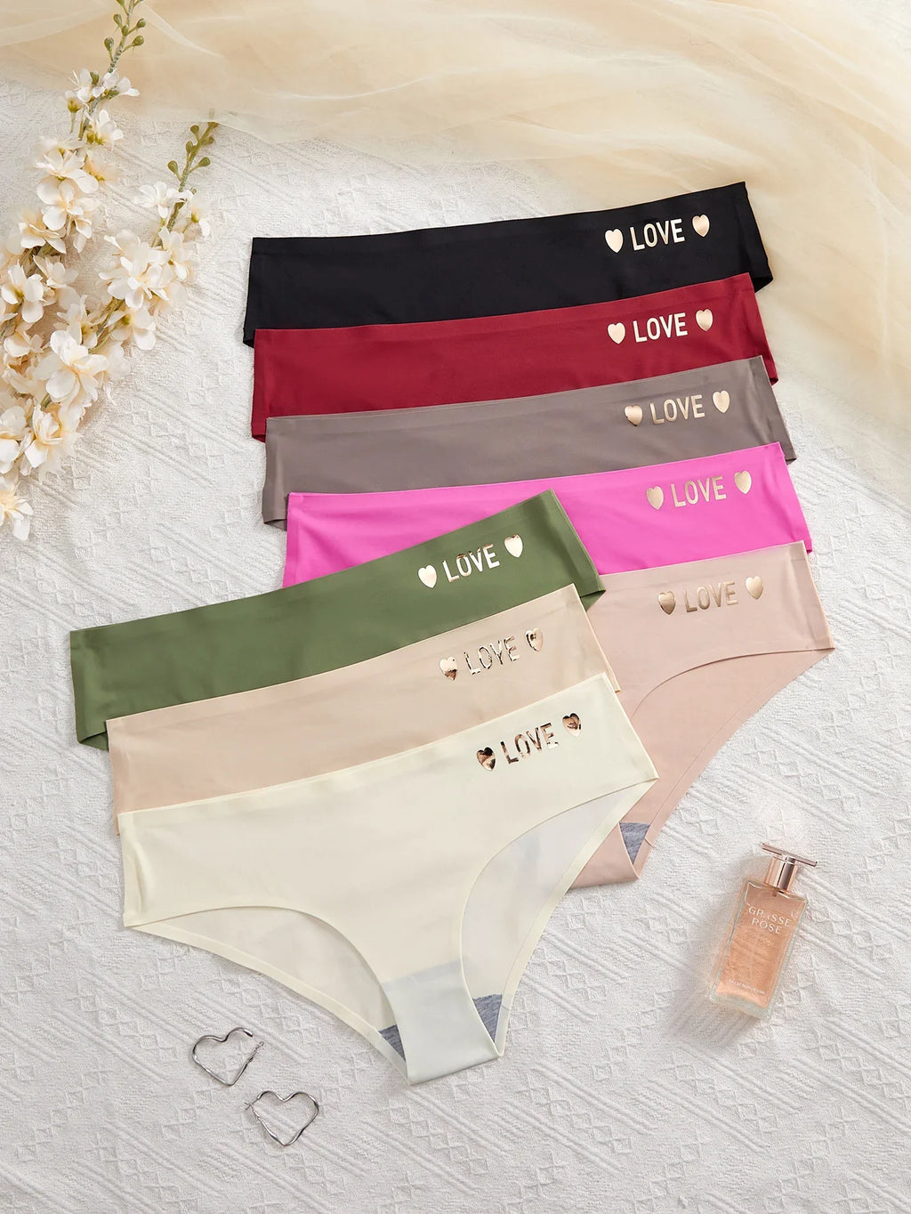 8PCS Love Heart Print Ice Silk Women's panties Seamless Summer Breathable Women's Underwear