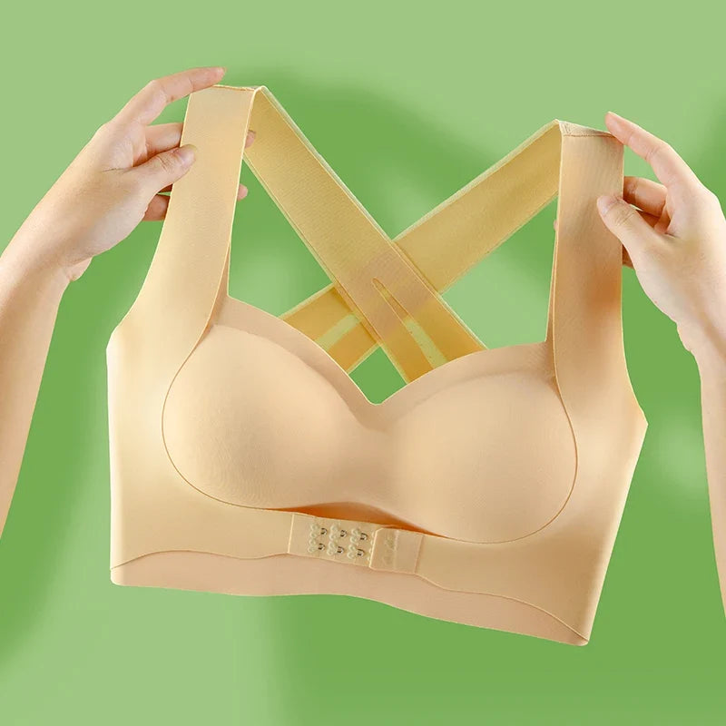 M-6XL Vest Women Seamless Underwear 2 In 1 Solid Adjustable Underwireless Bra Front Buckle Sexy Latex Shapers Humpback Corrected